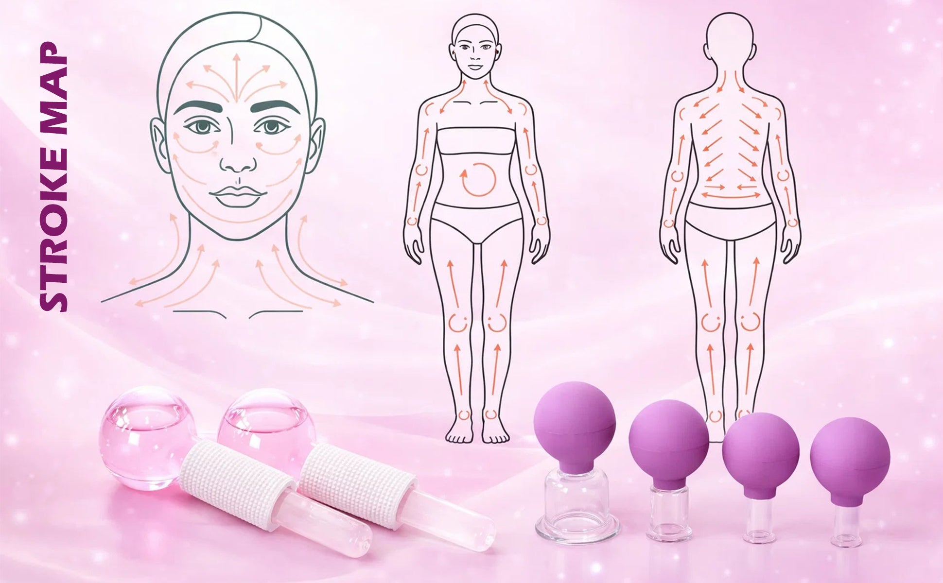 BYLUT 3-in-1 Ice Globes & Glass Facial Cupping Set, 2 Ice Globes for Face + 4-Size Facial Cupping Set for Face Lifting  & Body Suction Cups, Facial Ice Roller for Depuffing, Heat & Cold Therapy-Purple