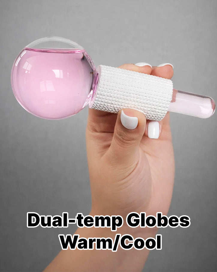 BYLUT 3-in-1 Ice Globes & Glass Facial Cupping Set, 2 Ice Globes for Face + 4-Size Facial Cupping Set for Face Lifting  & Body Suction Cups, Facial Ice Roller for Depuffing, Heat & Cold Therapy-Purple