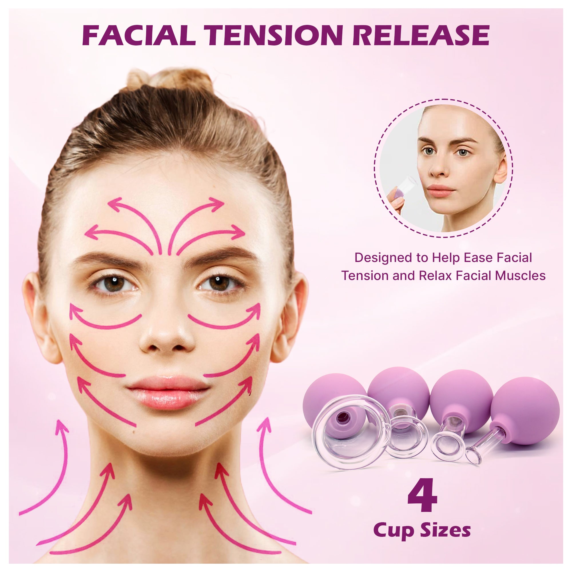 BYLUT 3-in-1 Ice Globes & Glass Facial Cupping Set, 2 Ice Globes for Face + 4-Size Facial Cupping Set for Face Lifting  & Body Suction Cups, Facial Ice Roller for Depuffing, Heat & Cold Therapy-Purple