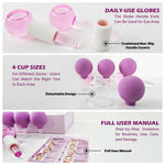 BYLUT 3-in-1 Ice Globes & Glass Facial Cupping Set, 2 Ice Globes for Face + 4-Size Facial Cupping Set for Face Lifting  & Body Suction Cups, Facial Ice Roller for Depuffing, Heat & Cold Therapy-Purple