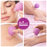 BYLUT 3-in-1 Ice Globes & Glass Facial Cupping Set, 2 Ice Globes for Face + 4-Size Facial Cupping Set for Face Lifting  & Body Suction Cups, Facial Ice Roller for Depuffing, Heat & Cold Therapy-Purple